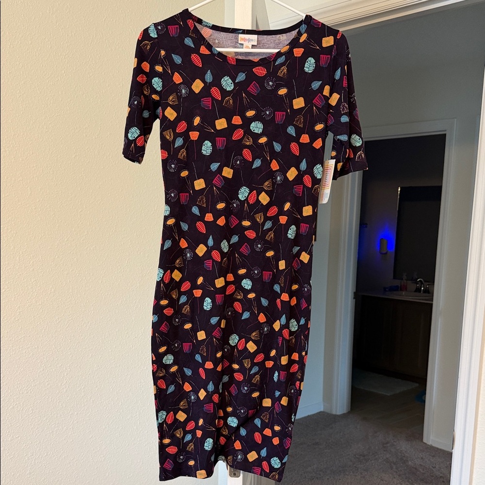 LuLaRoe Black Dress with Colorful Geometric Pattern